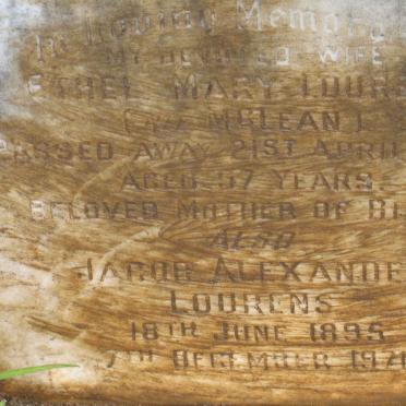 LOURENS Jacob Alexander 1895-1971 &amp; Ethel Mary McLEAN -1965