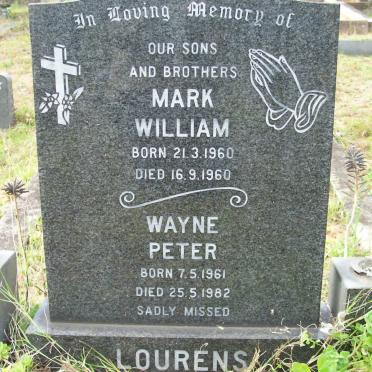 LOURENS Mark William 1960-1960 :: LOURENS Wayne Peter 1961-1982