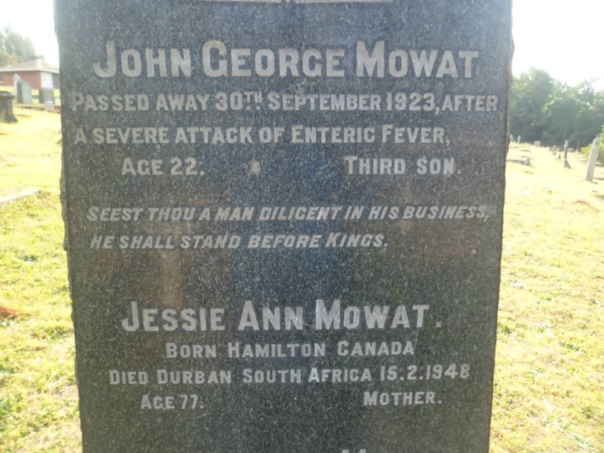 MOWAT Eric Sinclair -1952 &amp; Jessie Ann -1948 :: MOWAT James -1916 :: MOWAT John George -1923
