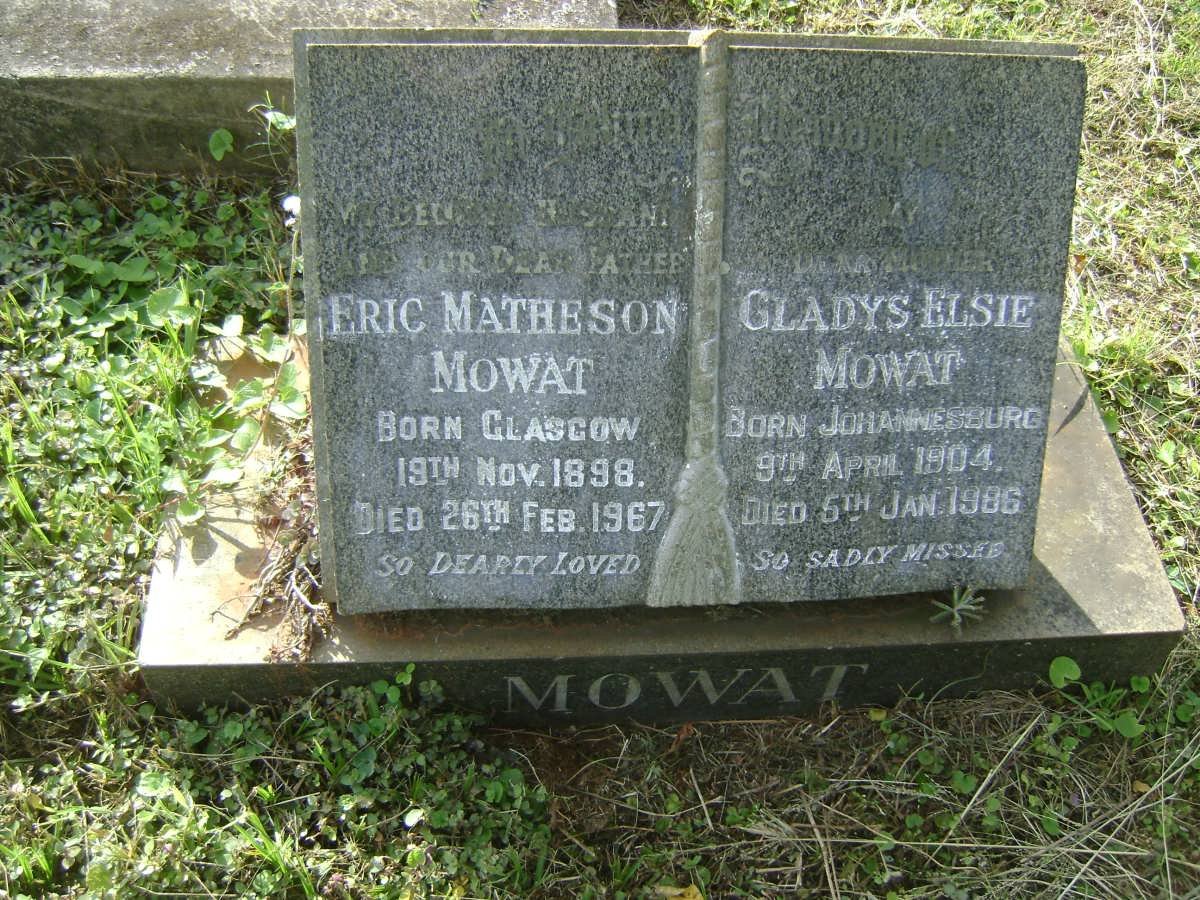 MOWAT Eric Matheson 1898-1967 &amp; Gladys Elsie 1904-1986