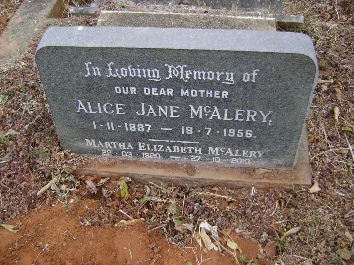 McALERY Alice Jane 1887-1956 :: McALERY Martha Elizabeth 1920-2010