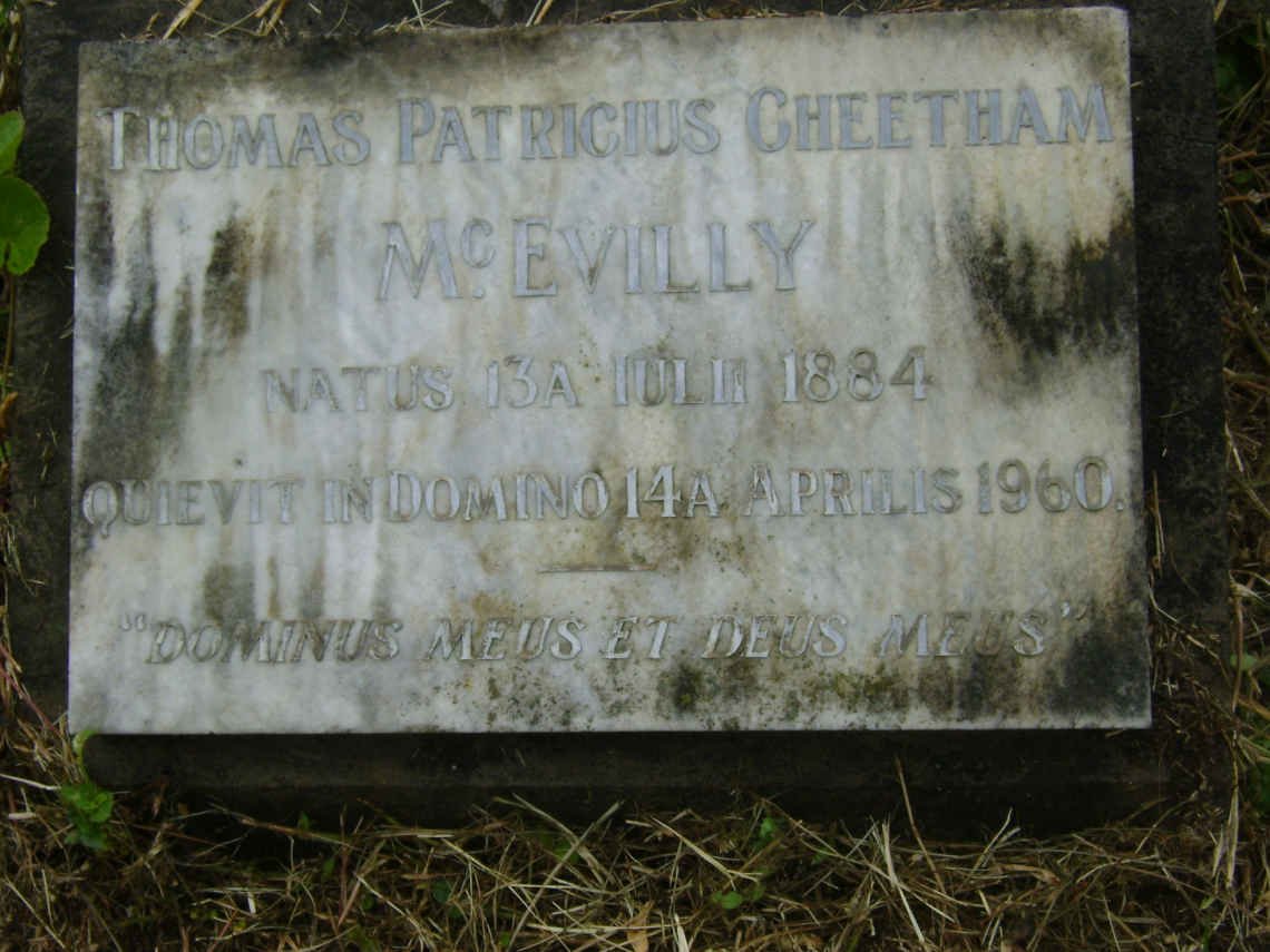 McEVILLY Thomas Patricius Cheetham 1884-1960
