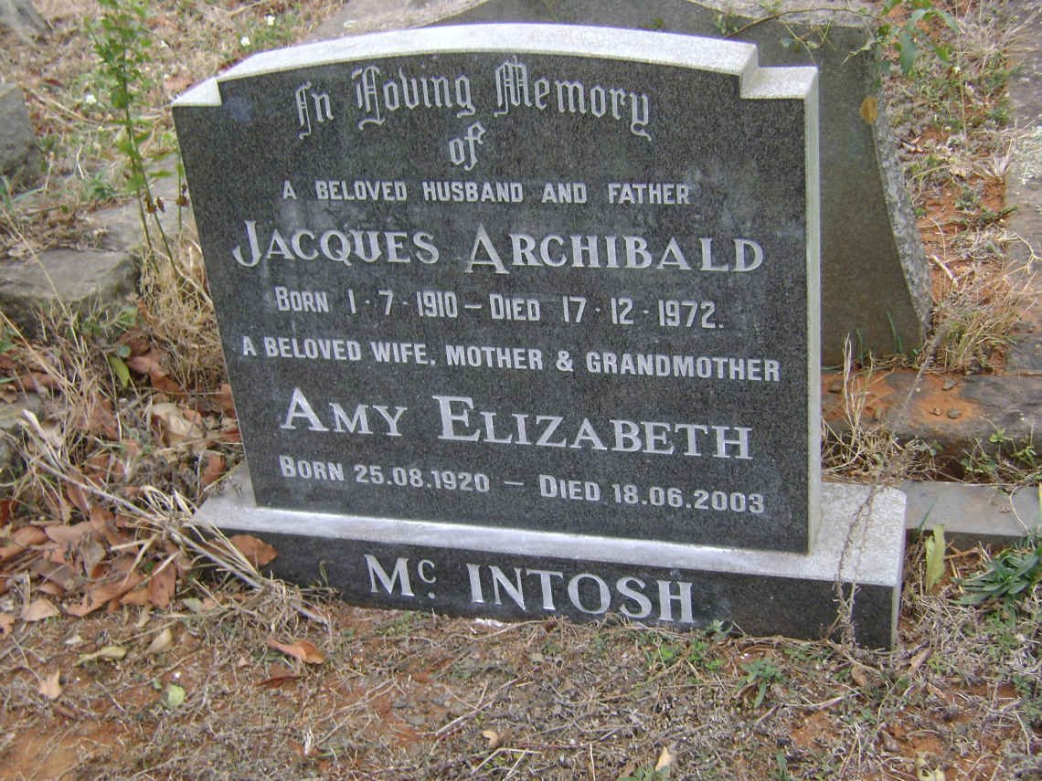 McINTOSH Jacques Archibald 1910-1972 &amp; Amy Elizabeth 1920-2003