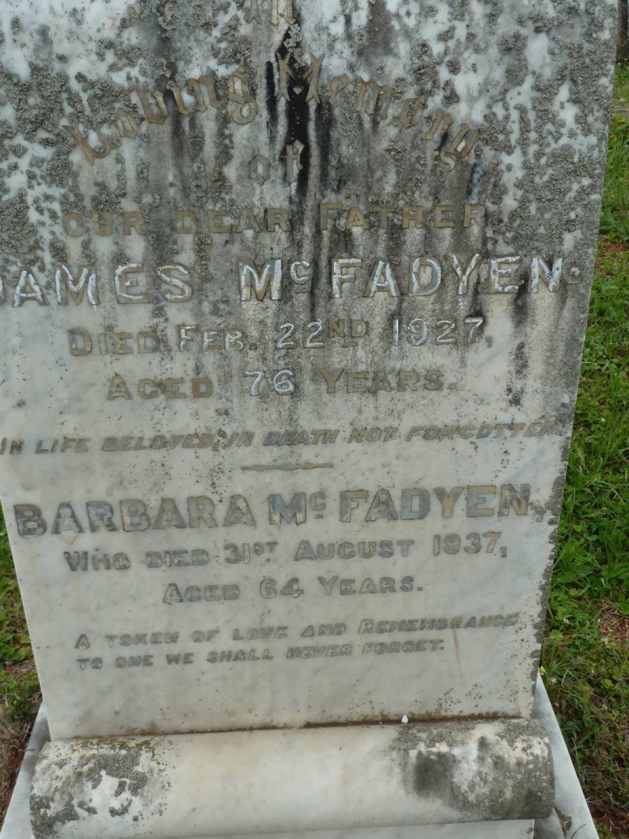 Mc FADYEN James -1927 :: Mc FADYEN Barbara -1937 :: Mc FADYEN Alexander -1946