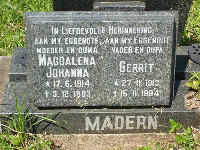 MADERN Gerrit 1913-1994 &amp; Magdalena Johanna 1914-1993