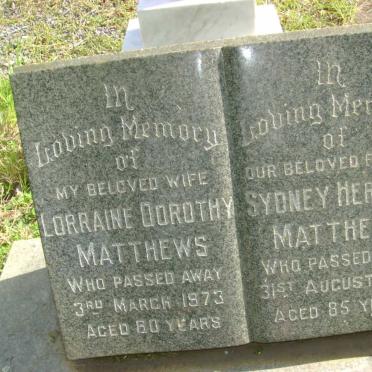 MATTHEWS Sydney Herbert -1978 &amp; Lorraine Dorothy -1973