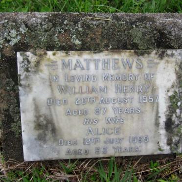 MATHEWS William Henry -1957 &amp; Alice -1969