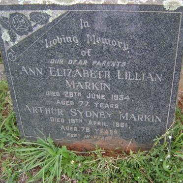 MARKIN Arthur Sydney -1961 &amp; Ann Elizabeth Lillian -1954