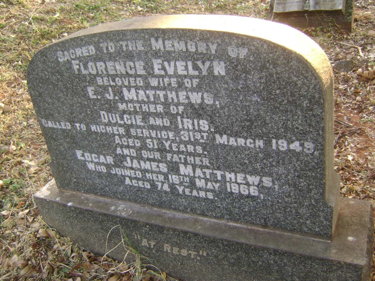 MATTHEWS Edgar James -1966 &amp; Florence Evelyn -1949