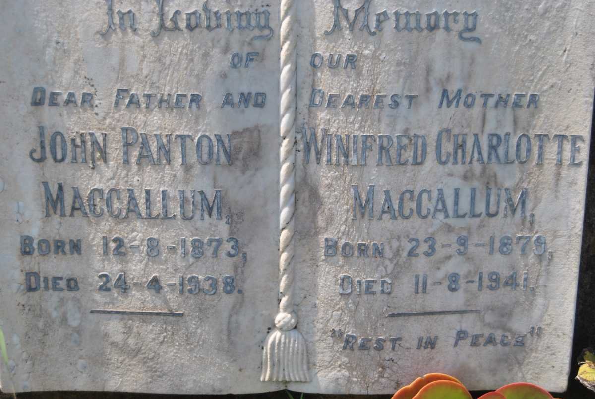 MACCALLUM John Panton 1873-1938 &amp; Winifred Charlotte 1879-1941