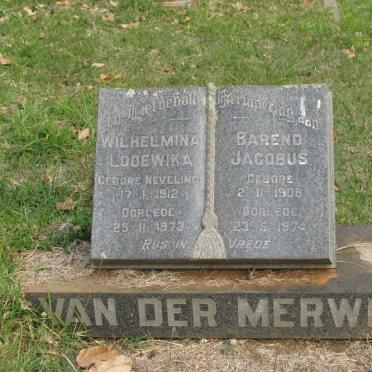 MERWE Barend Jacobus, van der 1908-1974 &amp; Wilhelmina Lodewika NEVELING 1912-1973