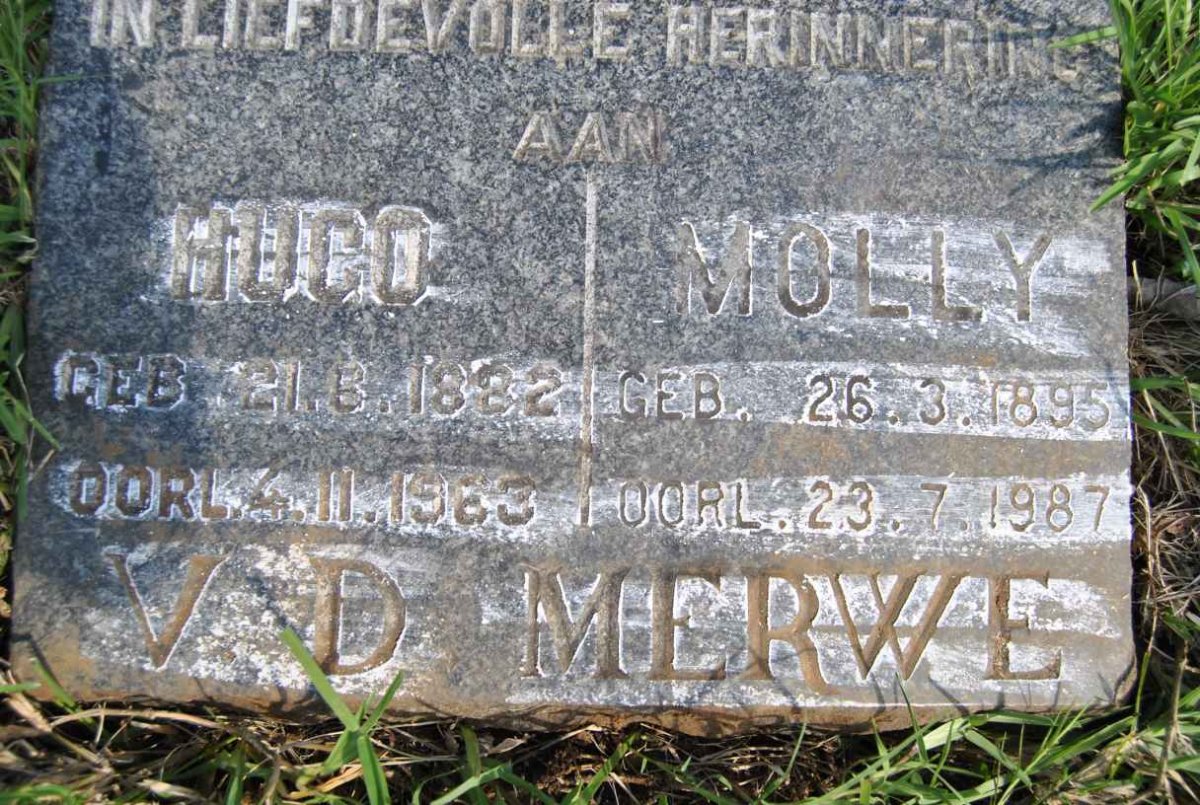 MERWE Hugo, v.d. 1882-1963 &amp; Molly 1895-1987