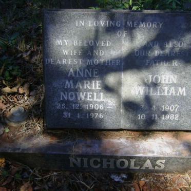 NICHOLAS John William 1907-1982 &amp; Anne Marie Nowell 1906-1976