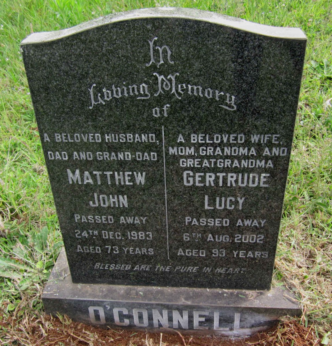 O'CONNELL Matthew John -1983 &amp; Gertrude Lucy -2002