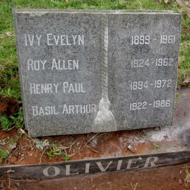 OLIVIER Henry Paul 1894-1972 :: OLIVIER Ivy Ellen 1899-1961 :: OLIVIER Basil Arthur 1922-1986 :: OLIVIER Roy Allen 1924-1962