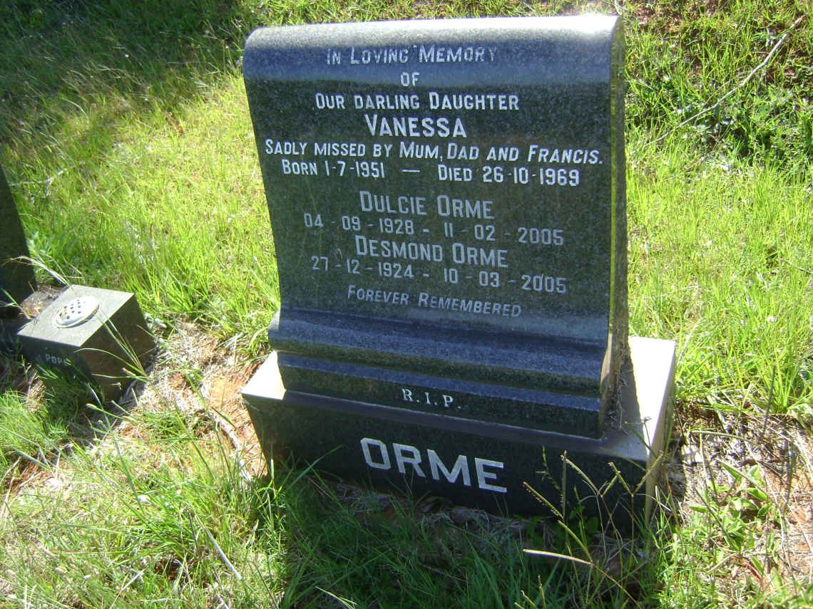 ORME Desmond 1924-2005 &amp; Dulcie 1928-2005 :: ORME Vanessa 1951-1969