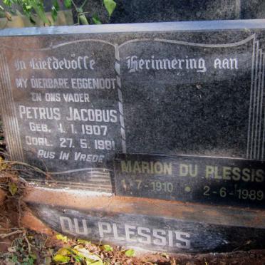 PLESSIS Petrus Jacobus, du 1907-1981 &amp; Marion 1910-1989