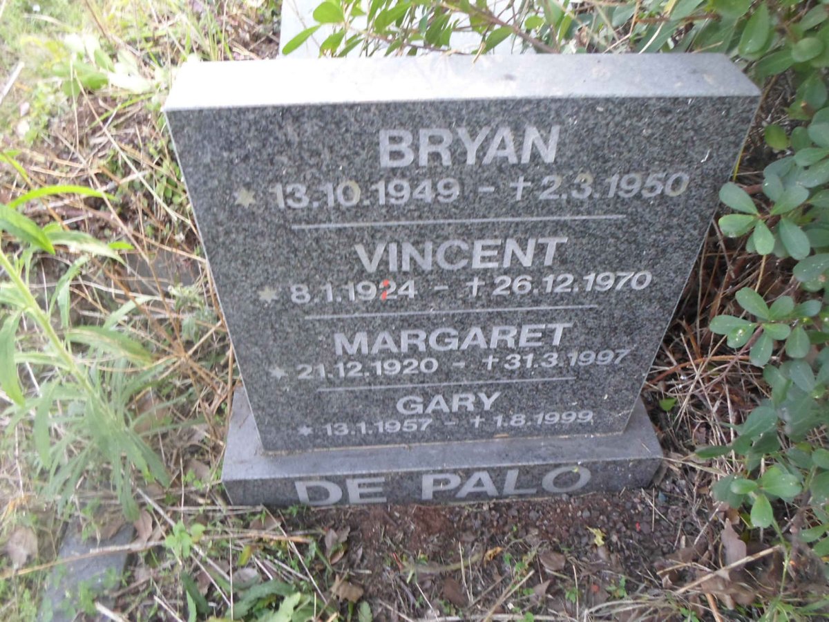 PALO Margaret, de 1920-1997 :: DE PALO Vincent 1924-1970 :: DE PALO Bryan 1949-1950 :: DE PALO Gary 1957-1999