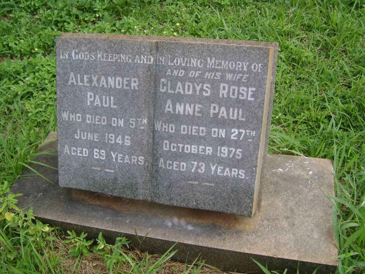 PAUL Alexander -1946 &amp; Gladys Rose Anne -1975