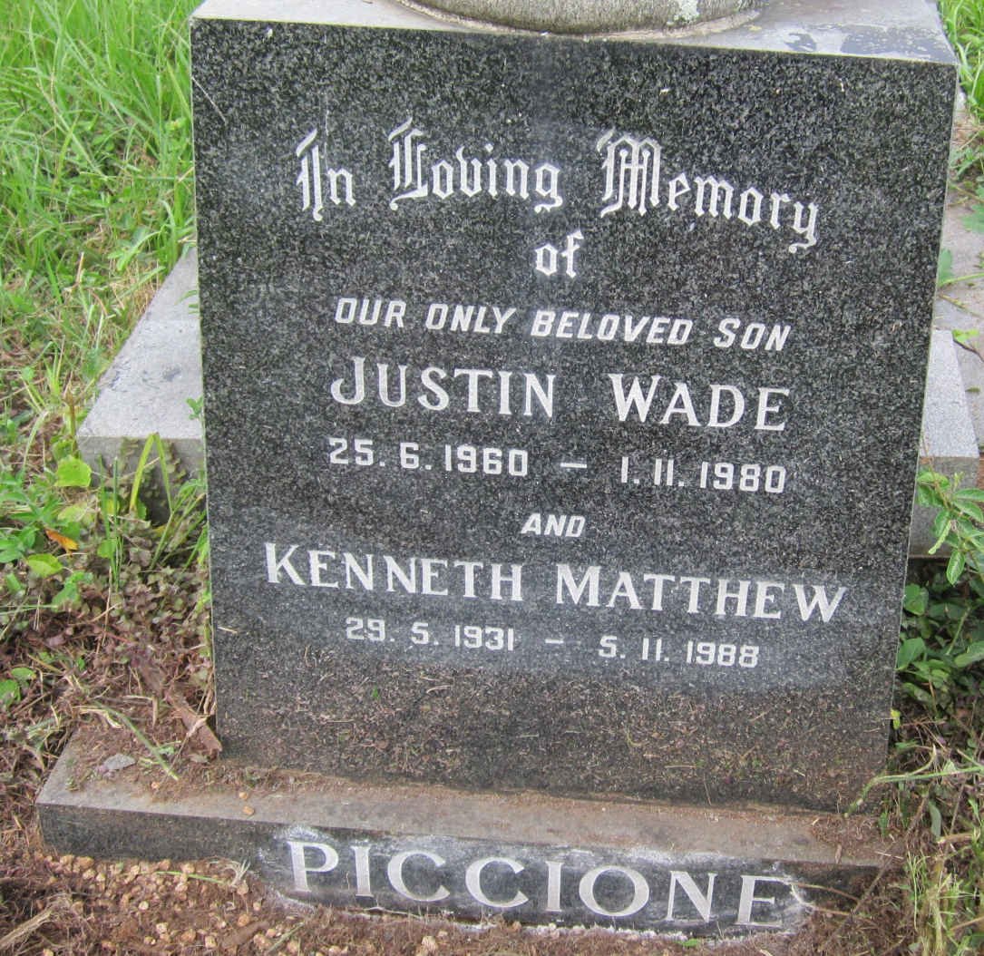 PICCIONE Kenneth Matthew 1931-1988 :: PICCIONE Justin Wade 1960-1980