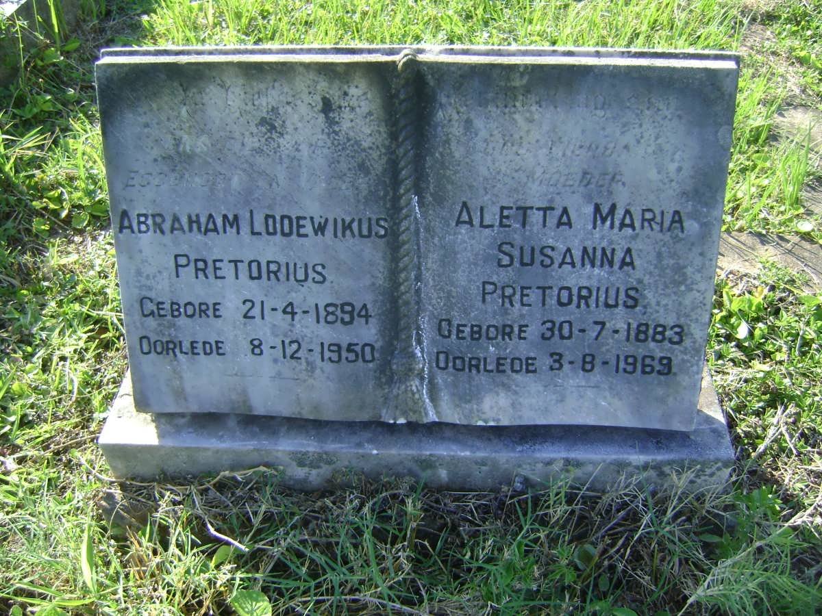 PRETORIUS Abraham Lodewikus 1894-1950 &amp; Aletta Maria Susanna 1883-1969
