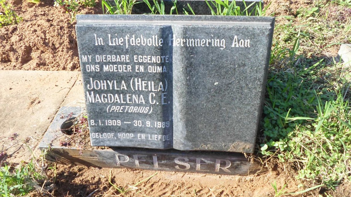 PELSER Johyla Magdalena C.E. nee PRETORIUS 1909-1989