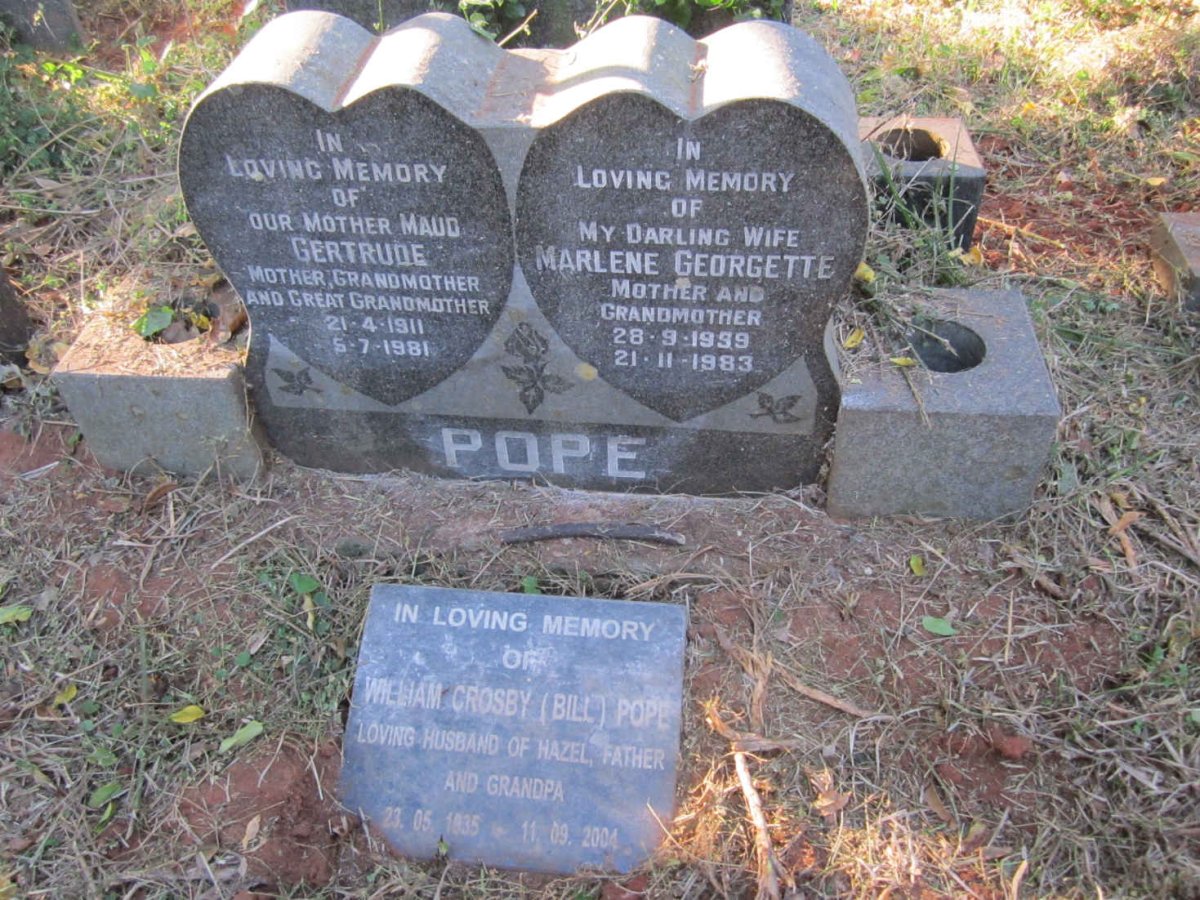 POPE Maud Gertrude 1911-1981 :: POPE Marlene Georgette 1959-1983 :: POPE William Crosby 1935-2004