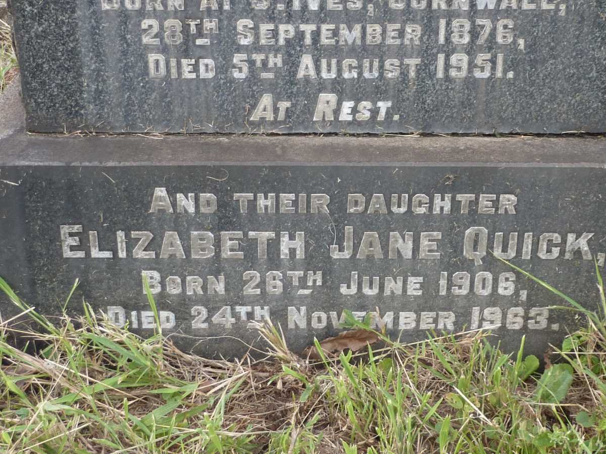 QUICK Charles Wedge 1871-1937 &amp; Alice Stevens 1876-1951 :: QUICK Elizabeth Jane 1906-1963