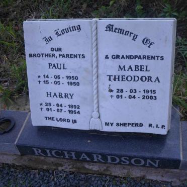 RICHARDSON Harry 1892-1954 &amp; Mabel Theodora 1915-2003 :: RICHARDSON Paul 1950-1950