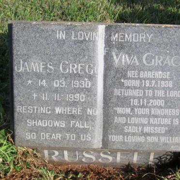 RUSSELL James Gregg 1930-1990 &amp; Viva Grace BARENDSE 1938-2000