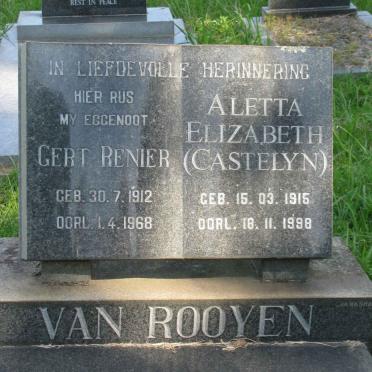 ROOYEN Gert Renier, van 1912-1968 &amp; Aletta Elizabeth CASTELYN 1915-1998