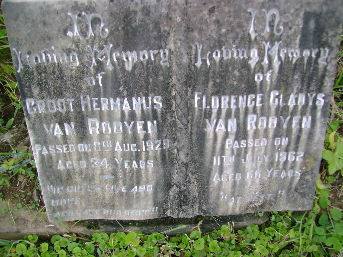 ROOYEN Groot Hermanus, van -1929 &amp; Florence Gladys -1962 :: PASHLER Derek Francis