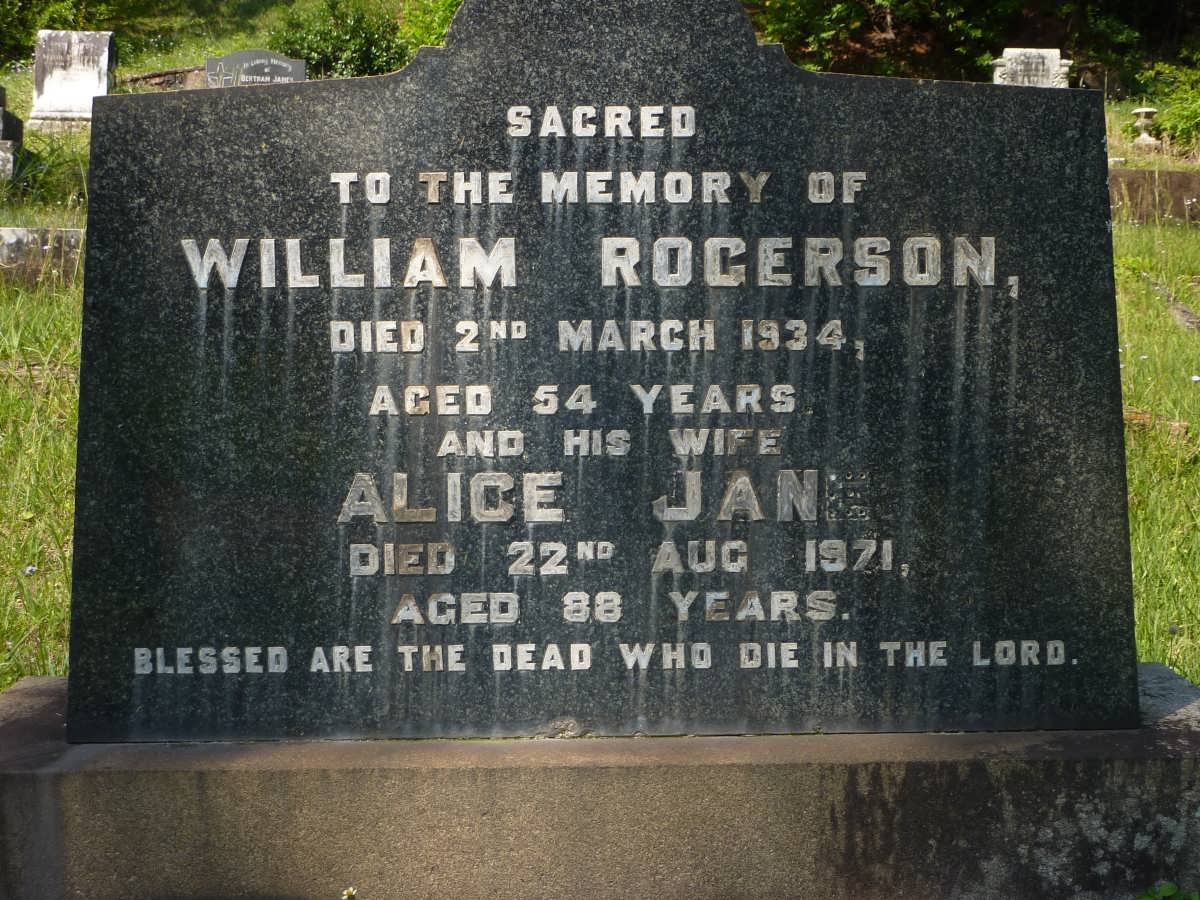 ROGERSON William -1934 &amp; Alice Jane -1971