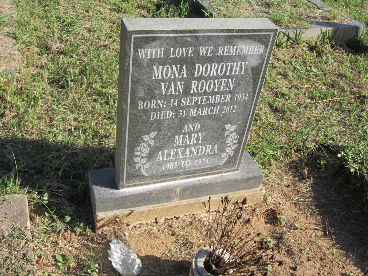 ROOYEN Mona Dorothy, van 1934-2012 :: VAN ROOYEN Mary Alexandra 1963-1974