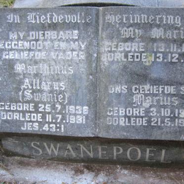 SWANEPOEL Marthinus Allarus 1936-1981 &amp; My Maria 1937-1992 :: SWANEPOEL Marius 1962-1984