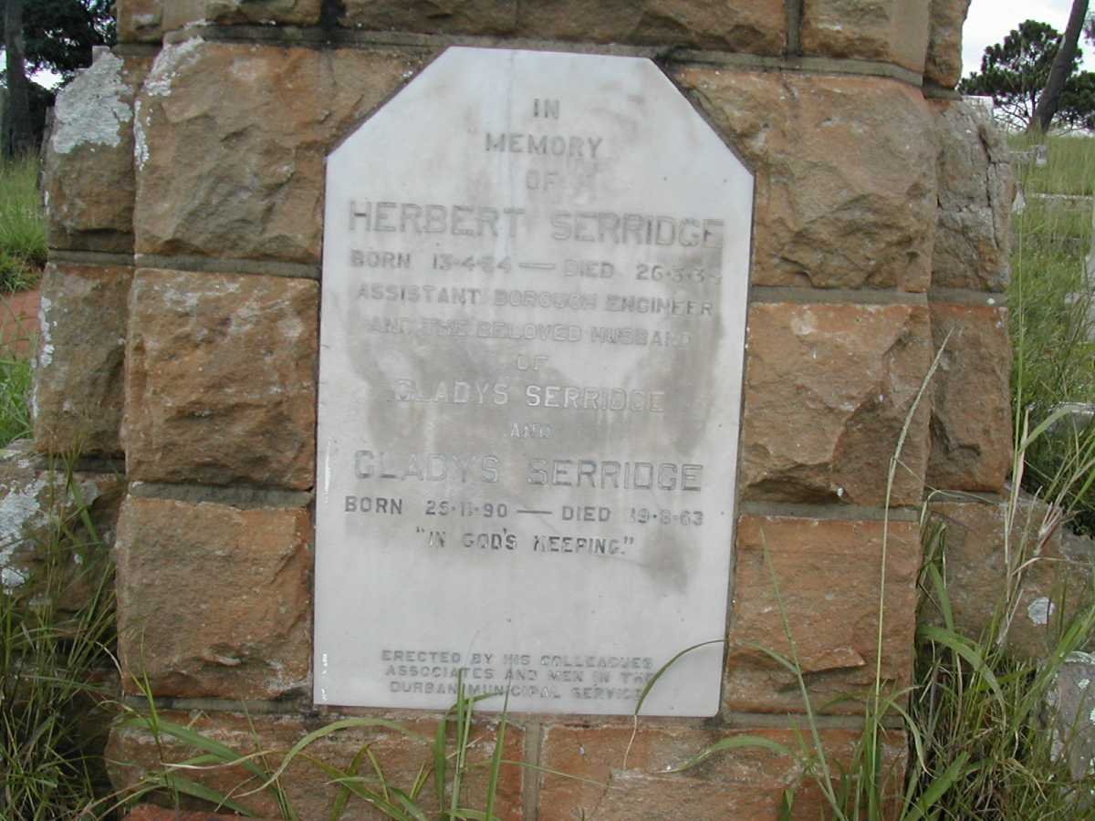 SERRIDGE Herbert 1884-1935 &amp; Gladys 1890-1963 :: SERRIDGE Vernon Holman -1944