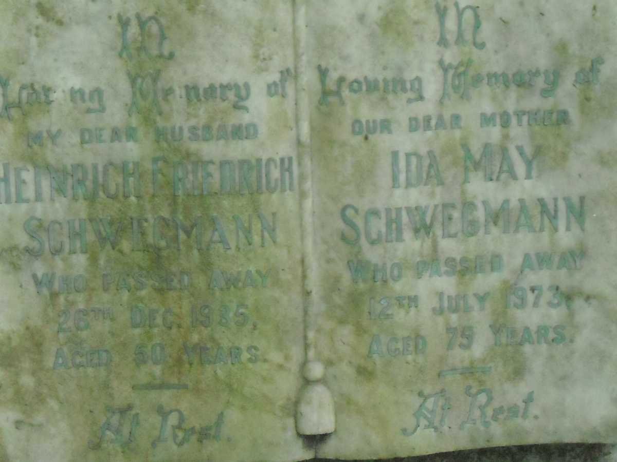 SCHWEGMANN Heinrich Friedrich -1935 &amp; Ida May -1973