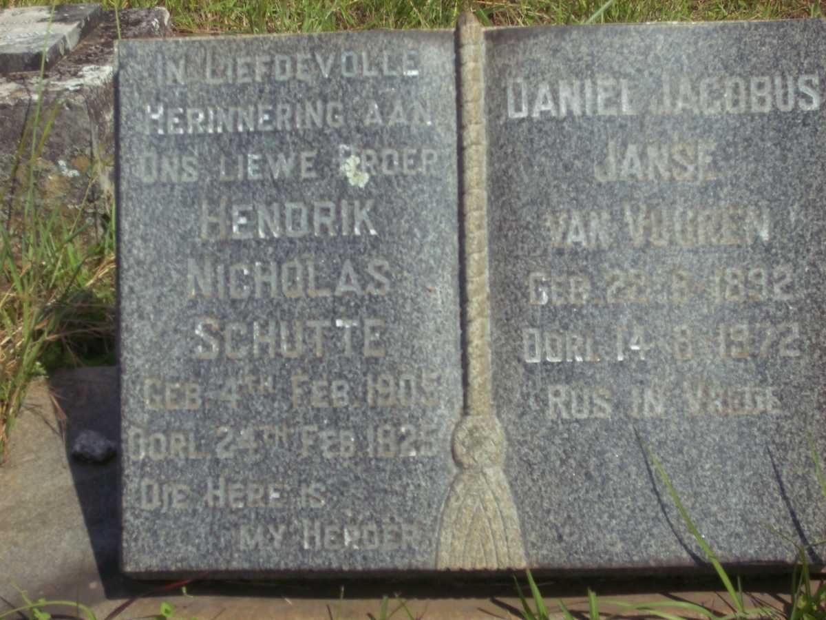 SCHUTTE Hendrik Nicholas 1905-1925 :: JANSE VAN VUUREN Daniel Jacobus 1892-1972