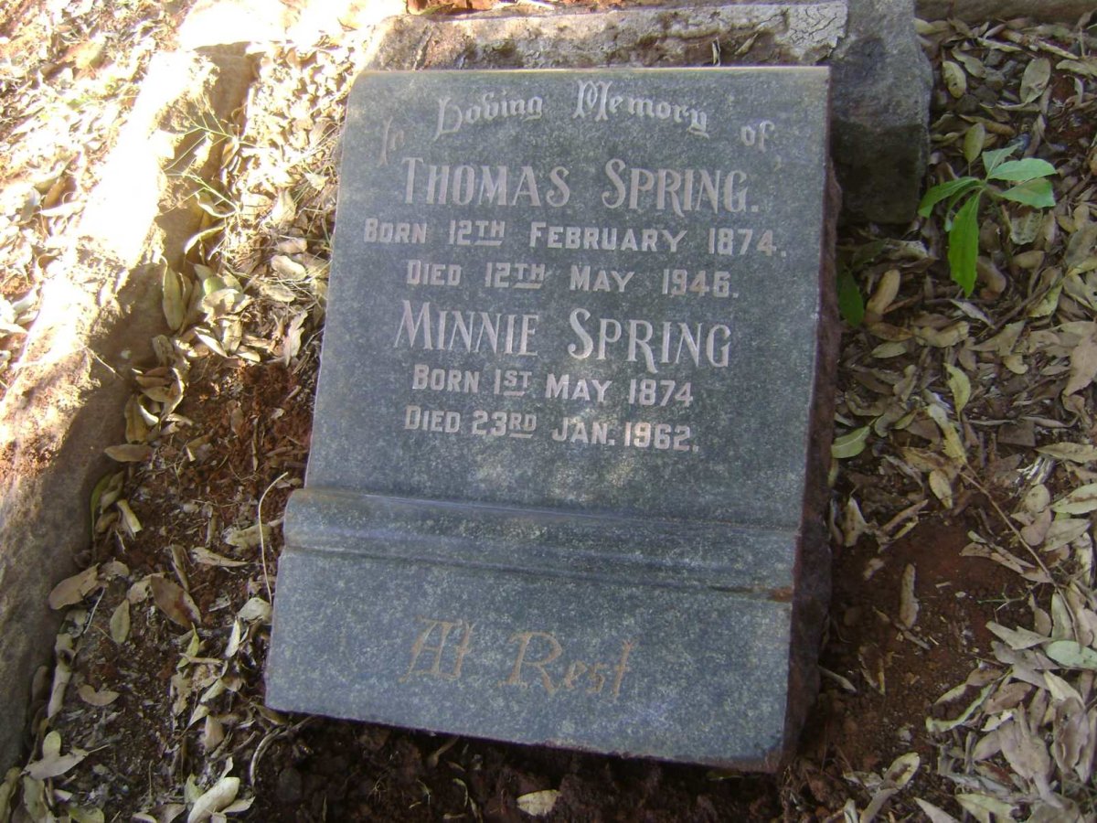 SPRING Thomas 1874-1946 &amp; Minnie 1874-1962