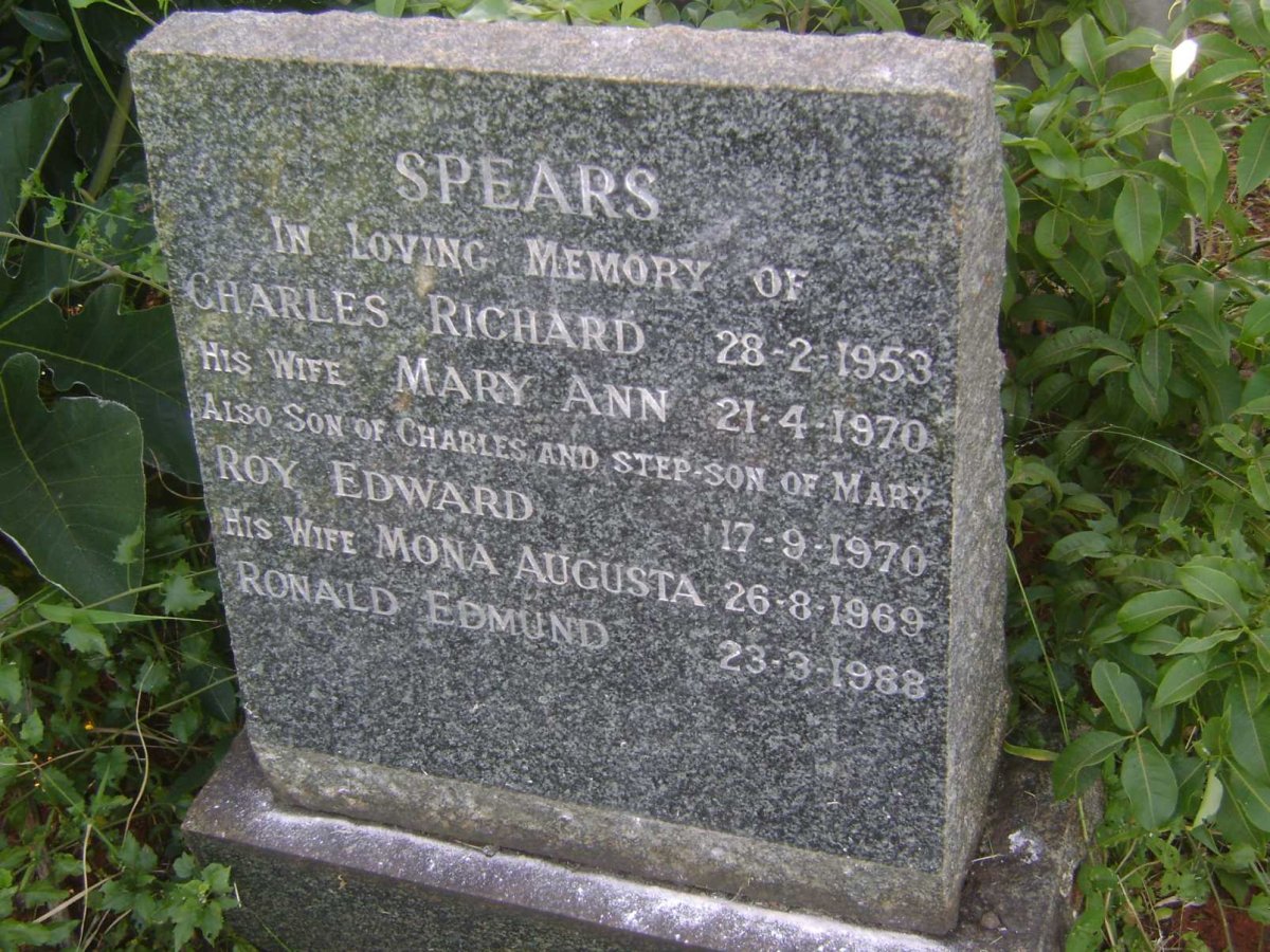 SPEARS Charles Richard -1953 &amp; Mary Ann -1970