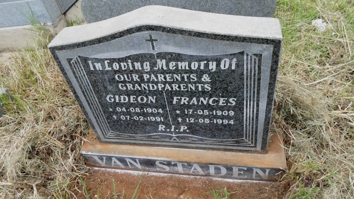 STADEN Gideon, van 1904-1991 &amp; Frances 1909-1994