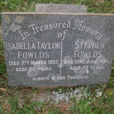 FOWLDS Stephen -1966 &amp; Isabella TAYLOR -1957