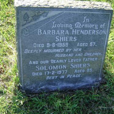 SHIERS Solomon -1977 &amp; Barbara Hendreson -1959