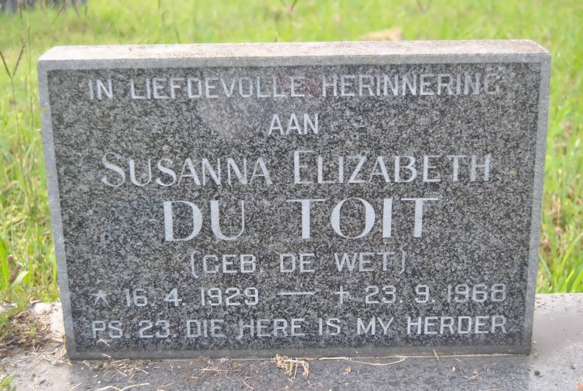 TOIT Susanna Elizabeth, du nee de WET 1929-1968