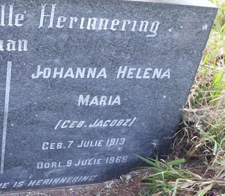 VENTER Johanna Helena nee JACOBZ 1913-1966