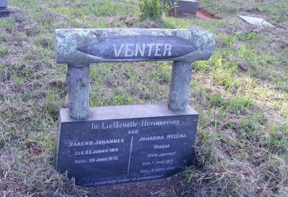 VENTER Barend Johannes 1910-1970 &amp; Johanna Helena nee JACOBZ 1913-1966
