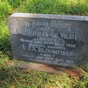 VILLIERS M.A. d'Hotman, de -1959 :: BLOOMFIELD V.J.A. -1966