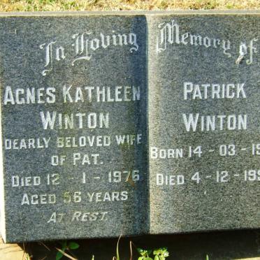 WINTON Patrick 1915-1998 &amp; Agnes Kathleen -1976
