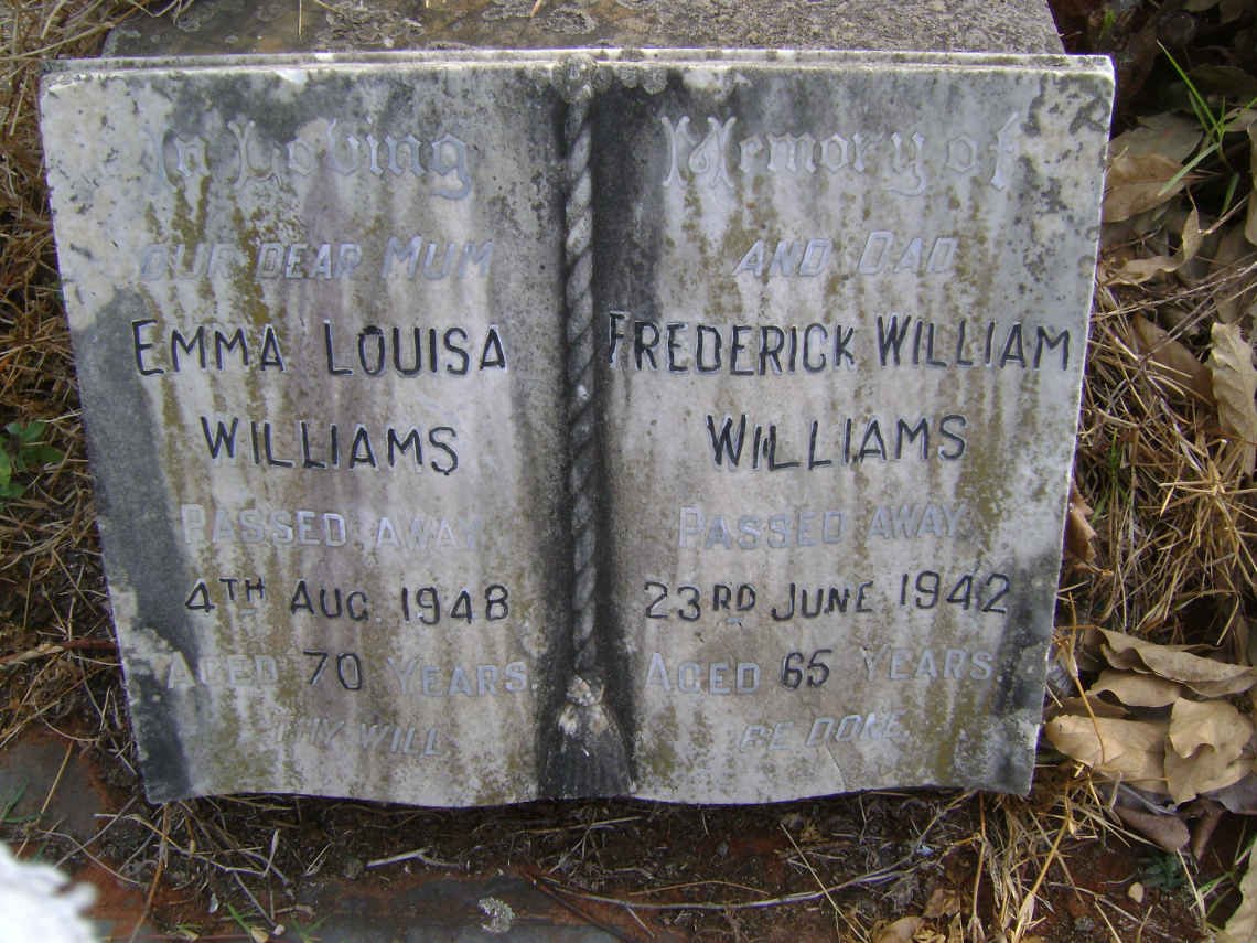 WILLIAMS Frederick William -1942 &amp; Emma Louisa -1948