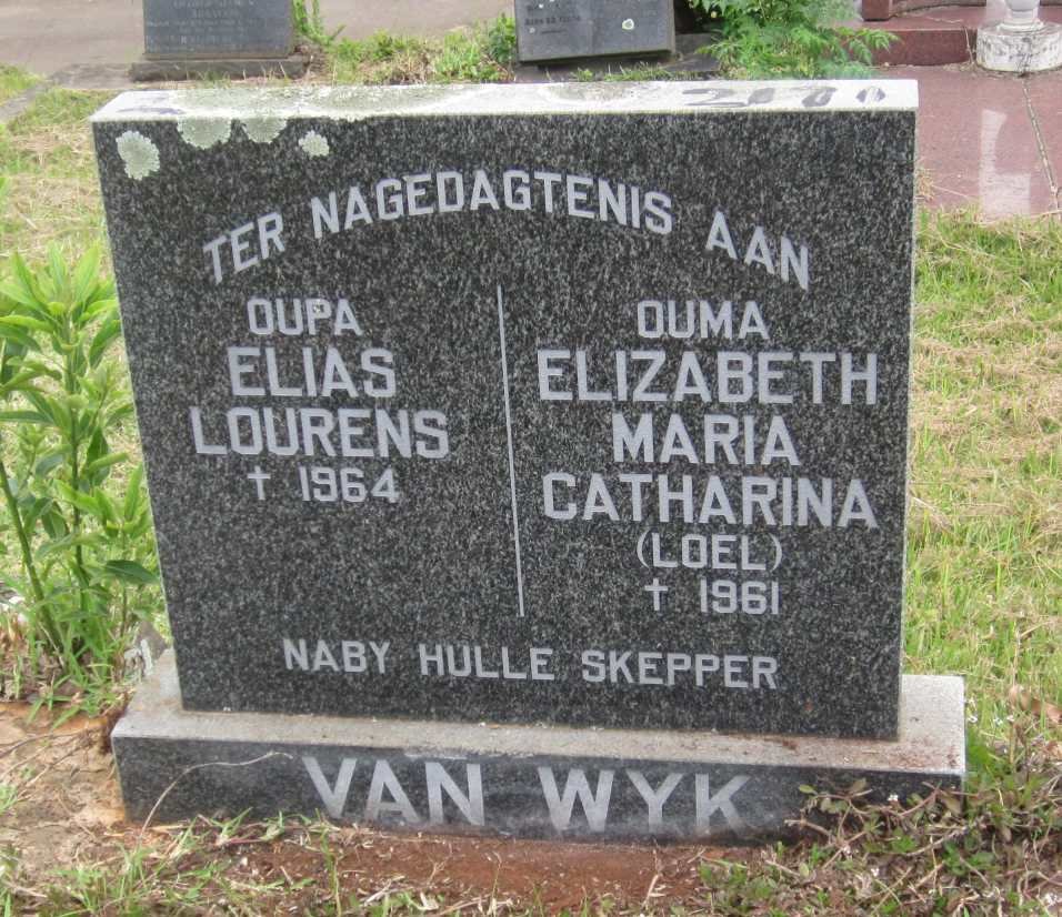 WYK Elias Lourens, van -1964 &amp; Elizabeth Maria Catharine -1961